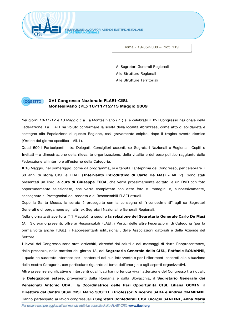 Anteprima 09C119 XVI Congresso Nazionale FLAEI-CISL 2009