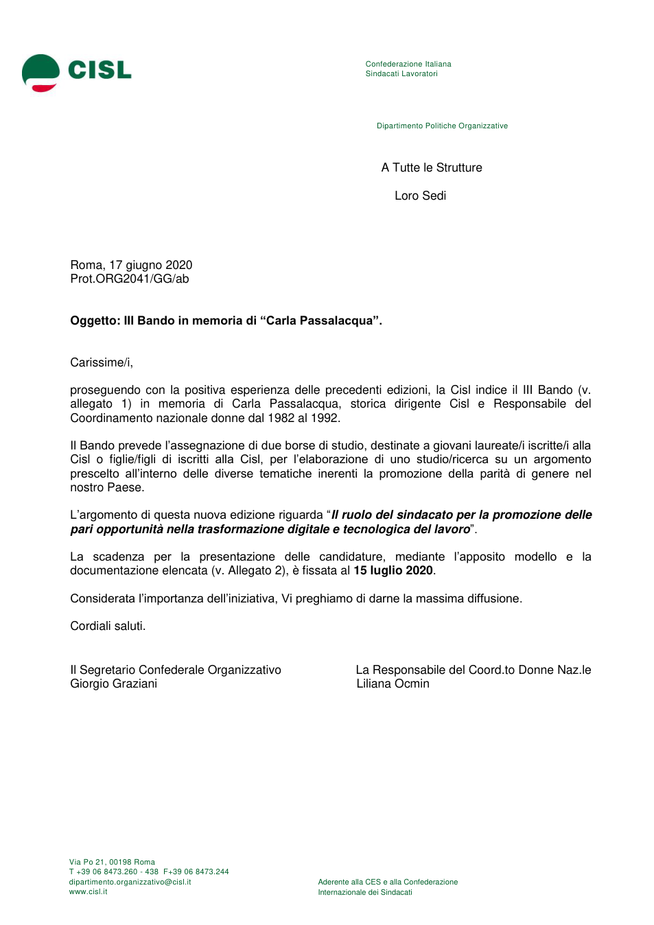 Anteprima III Bando in memoria di Carla Passalacqua