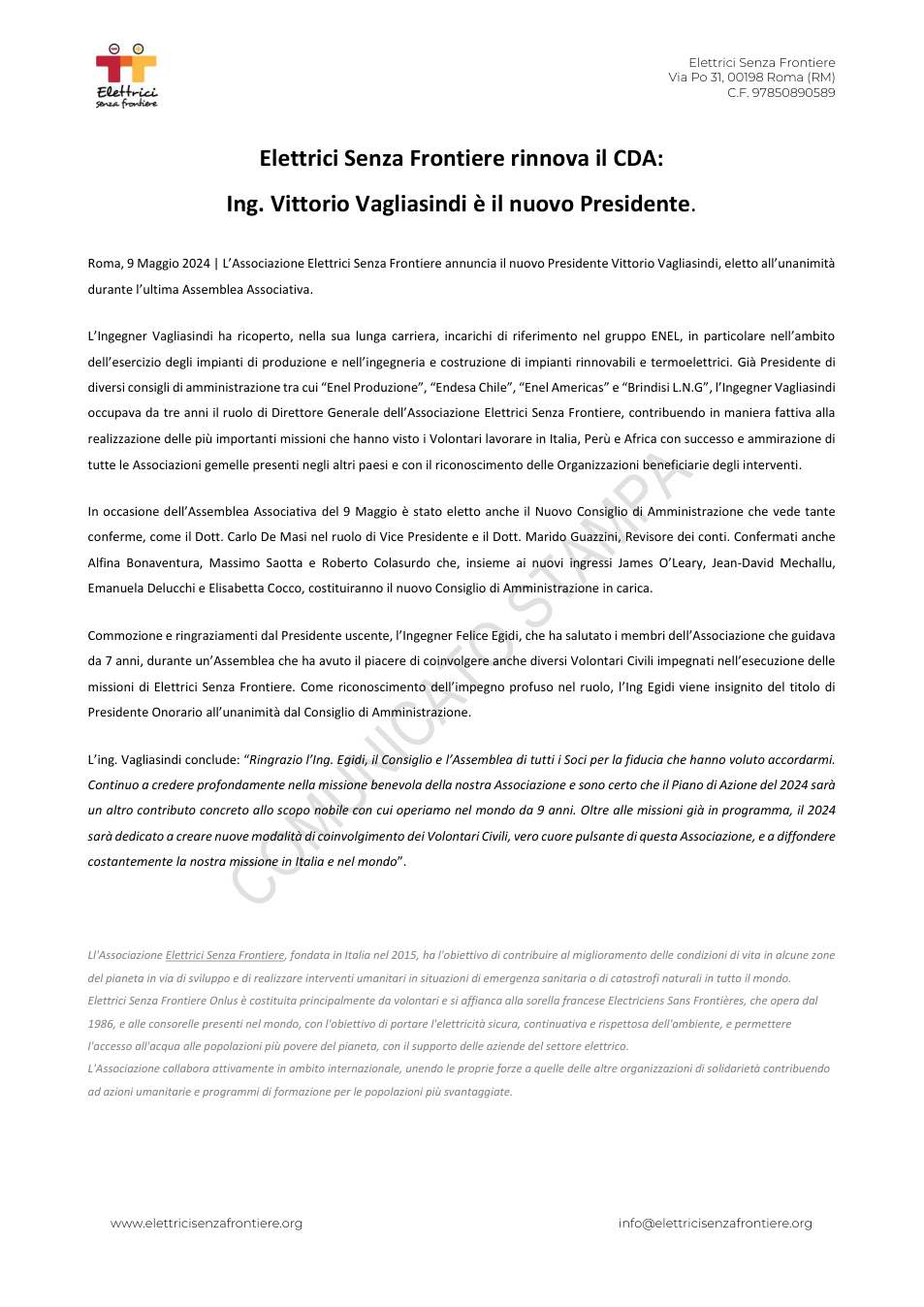 Anteprima Comunicato Stampa ESF Comunicato 10 Maggio 2024
