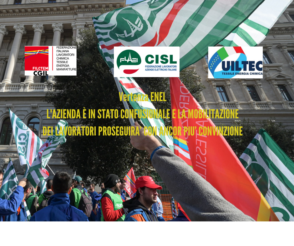 Vertenza ENEL - L'AZIENDA È IN STATO CONFUSIONALE E LA MOBILITAZIONE DEI LAVORATORI PROSEGUIRA' CON ANCOR PIU' CONVINZIONE