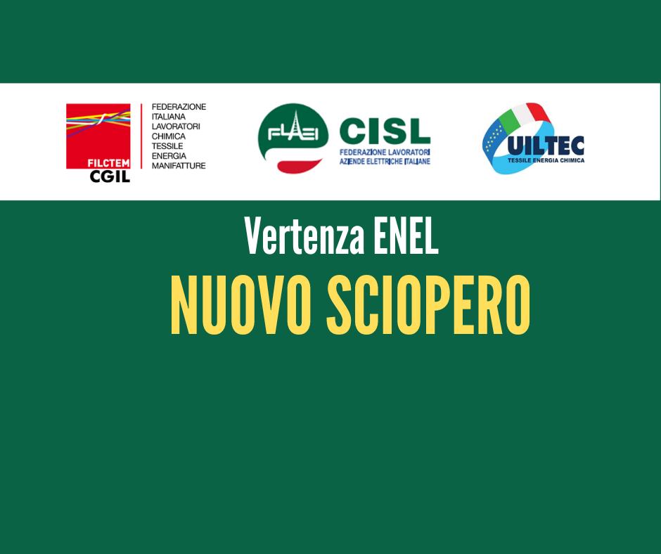 Proclamazione sciopero dello straordinario programmabile dal 04/04/2024 al 03/05/2024. Proclamazione sciopero generale di due giornate di tutti i dipendenti delle Società del Gruppo Enel. Proclamazione sciopero di due giornate del personale degli Impianti