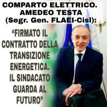 COMPARTO ELETTRICO. AMEDEO TESTA (Segr. Gen. Flaei-Cisl): FIRMATO IL CONTRATTO DELLA TRANSIZIONE ENERGETICA. IL SINDACATO GUARDA AL FUTURO